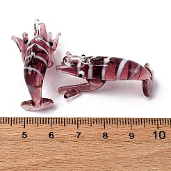 手作りランプワークペンダント  エビチャーム  暗赤色  19x35x18.5mm  穴：2.5x3mm&nbsp;LAMP-Z013-02D