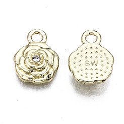 ラックメッキ合金チャーム  クリスタルラインストーン付き  カドミウムフリー＆鉛フリー  花  ライトゴールド  14x10x3mm  穴：2mm&nbsp;PALLOY-T077-99A-LG-RS