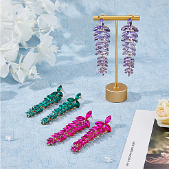 3 Pairs 3 Colors Rhinestone Leaf Cluster Earrings&nbsp;EJEW-FI0002-70