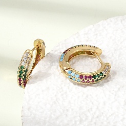 真鍮製マイクロパヴェキュービックジルコニアフープピアス  鉛フリー＆カドミウムフリー  ラックめっき  長持ちメッキ  18KGP本金メッキ  カラフル  17~17.5x3~3.5mm&nbsp;KK-CBA8324-24G-03