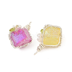 5Pcs 5 Colors Electroplated Natural Quartz Copper Wire Wrapped Pendants&nbsp;PALLOY-TA00453