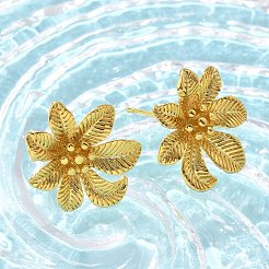 真鍮製スタンドピアス  ラックめっき  長持ちメッキ  鉛フリー＆カドミウムフリー  花  18KGP本金メッキ  15x16.5mm&nbsp;EJEW-Q015-06G