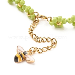Glass Seed Beaded Flower Necklace with Alloy Enamel Bee Charm&nbsp;NJEW-JN03817-02