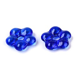 手作りランプワークビーズ  大穴ビーズ  花  ブルー  23~24x24~25x7~7.5mm  穴：4.5~6mm&nbsp;LAMP-N035-01E