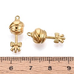 304ステンレスペンダント  蝶結びのチャーム付きロリポップ  ゴールドカラー  20.5x8~8.5x8~8.5mm  穴：1mm&nbsp;STAS-T075-01G