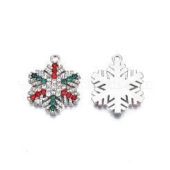 ラックメッキ合金ペンダント  カラフルなラインストーン付き  カドミウムフリー＆ニッケルフリー＆鉛フリー  クリスマススノーフレークチャーム  プラチナ  24x19.5x2mm  穴：1.8mm&nbsp;PALLOY-N164-023P