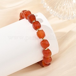 Faceted Cube Natural Carnelian and Brass Round Beaded Bracelets for Women&nbsp;BJEW-JB14444
