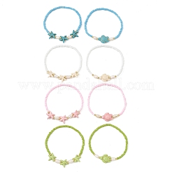 Summer Dyed Synthetic Turquoise & Natural Pearl & Seed Bead Stretch Beaded Anklets&nbsp;BJEW-JB14394