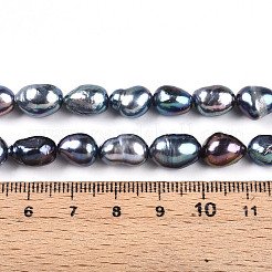 天然養殖淡水パールビーズ連売り  研磨両側  染め  プルシアンブルー  8~12x7~8.5x6~8mm  穴：0.6mm  約38~39個/連  13.78~13.98''（35~35.5センチメートル）&nbsp;PEAR-N014-08K
