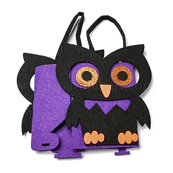 フクロウフェルトのハンドル付きハロウィンキャンディバッグ  ハロウィン トリート ギフトバッグ パーティーの記念品 子供用  パープル  24.8cm  バッグ：17x15x7.3センチメートル&nbsp;HAWE-K001-01C