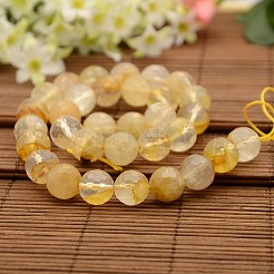 天然宝石黄色のヘマトイドクォーツビーズ連売り  鉄石英  多面カットラウンド  12mm  穴：1mm  約32個/連  15.3インチ&nbsp;G-N0078-F12mm-10