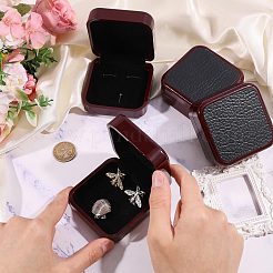 プラスチックとPUレザーのジュエリーカフスボタンボックス  内側のベルベットと  正方形  暗赤色  7.5x7.5x3.6cm&nbsp;CON-WH0117-14B