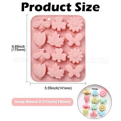 蜂、蝶、葉、草、花のシリコンフォンダン型2個  レジン型  チョコレート用  キャンディ  UVレジン  エポキシ樹脂工芸品作り  ピンク  175x141x18mm&nbsp;ST-CJ0043-026