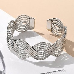 女性用電気泳動鉄カフバングル  波  プラチナ  7/8インチ（2.3cm）&nbsp;BJEW-M057-02P