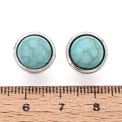亜鉛合金と天然ターコイズボタン  1穴  フラットラウンド  アンティークシルバー  12mm  穴：2.5mm&nbsp;BUTT-WH0057-001BAS