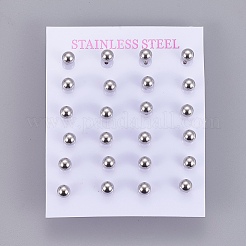 変色しにくい304ステンレススチールボールスタッドピアス  ステンレス鋼色  5mm  ピン：0.8mm&nbsp;LS-EJEW-F0061-06E-P