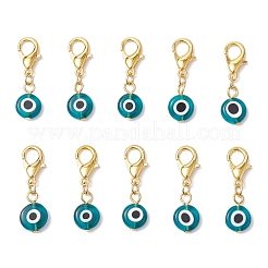 10Pcs Flat Round Handmade Evil Eye Lampwork Pendant Decorations&nbsp;HJEW-JM03489-02