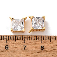 Brass Pave Clear Cubic Zirconia Square Charms&nbsp;KK-K382-49G