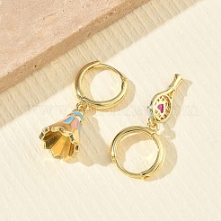 女性用真鍮マイクロパヴェキュービックジルコニアダングルフープピアス  バドミントン  エナメル  ラックめっき  長持ちメッキ  鉛フリー＆カドミウムフリー  18KGP本金メッキ  ライトスカイブルー  32mm&nbsp;EJEW-A168-07G-02
