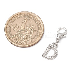 26個 26スタイル 合金クリスタルラインストーンペンダントデコレーション  カニカン付き  a～zの文字  プラチナ  25.5~29mm  1個/スタイル&nbsp;HJEW-JM03172-02