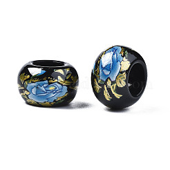 花柄の不透明なアクリルロンデルビーズ  大穴ビーズ  ブラック  15x9mm  穴：7mm&nbsp;SACR-S305-27-D02