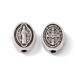 チベット風合金ビーズ  司祭と十字模様の楕円形  アンティークシルバー  8x6.5x3mm  穴：1.4mm&nbsp;FIND-G043-01AS