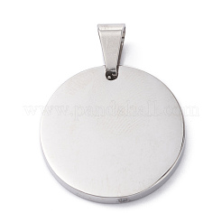 304ステンレスペンダント  エナメル  艶出し  ツリー付きフラットラウンド  ステンレス鋼色  25x3mm  穴：7.5x5mm&nbsp;STAS-Z027-02C-P