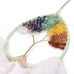 Wire Wrapped Natural Gemstone Chip Teardrop with Tree of Life Wind Chime&nbsp;HJEW-K067-09P-01