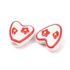手作りの陶器ビーズ  手描きの陶器ビーズ  ハート  光沢釉の磁器  花  14~15x14~15x7~8mm  穴：3mm&nbsp;PORC-P035-01A-05