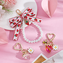 3Pcs Strawberry Acrylic & Alloy Enamel & Glass Pearl Pendant Decoration&nbsp;HJEW-HY00122