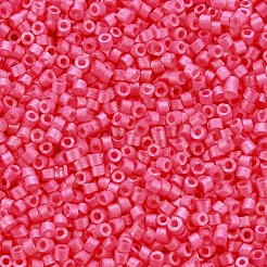 蛍光色ガラスシリンダービーズ  シードビーズ  焼き付け塗料  丸い穴  濃いピンク  1.5~2x1~2mm  穴：0.8mm  約8000個/袋  約1ポンド/バッグ&nbsp;SEED-S047-P-005