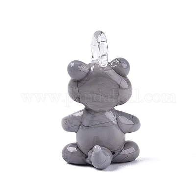 手作りランプワークペンダント  クマのチャーム  濃いグレー  27.5~30x16.5~17.5x14~17mm  穴：2~3.5mm&nbsp;LAMP-N034-24B-1