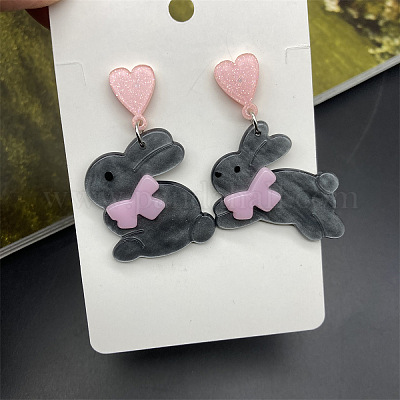 イースターアクリルダングルスタッドピアス  兎  グレー  52x26~36mm&nbsp;FS-WG53F52-03-1