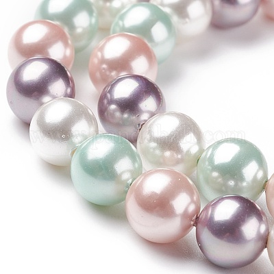 シェルパールビーズ連売り  グレードA  ラウンド  ミックスカラー  8mm  穴：1mm  約48~50個/連  16インチ&nbsp;BSHE-L017-10-1