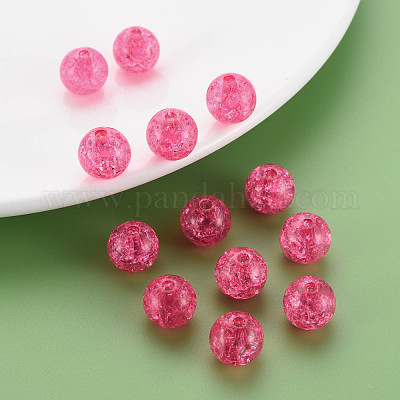 クリアクラックアクリルビーズ  ラウンド  フクシア  12x11mm  穴：2mm  約566個/500g&nbsp;MACR-S373-66A-N09-1