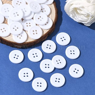 樹脂ボタン  染め  フラットラウンド  ホワイト  18x3mm  穴：2mm  395個/袋&nbsp;RESI-D030-18mm-01-1