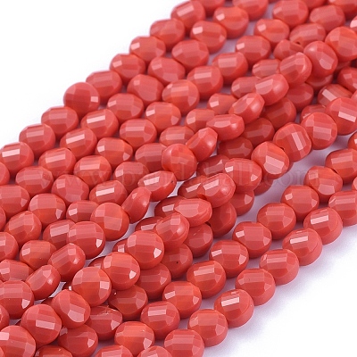 ガラスビーズ連売り  多面カット  フラットラウンド  ミックスカラー  6x4mm  穴：1.2mm  約98個/連  22インチ（53.5cm）&nbsp;EGLA-J149-B-01-1