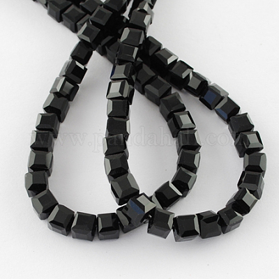 ガラスビーズ連売り  多面カット  キューブ  ブラック  7~8x7~8x7~8mm  穴：1mm  約72個/連  21.6インチ&nbsp;X-GLAA-R041-8x8mm-20-1