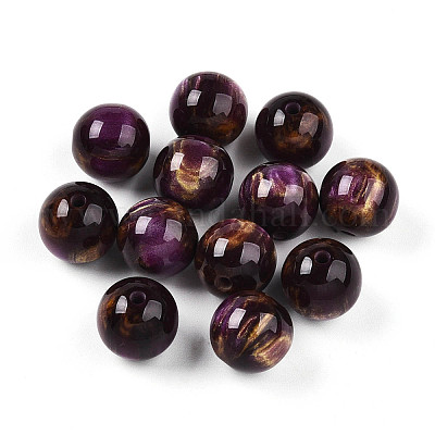 樹脂ビーズ  ラウンド  ツートン  暗い蘭  12mm  穴：2mm&nbsp;RESI-YW0004-28C-10-1