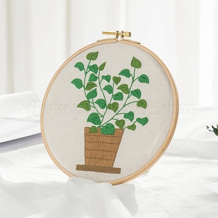 植物柄DIY刺繍初心者キット 刺繍針と糸を含む コットンリネン生地