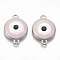 Alloy Links connectors, with Enamel, Flat Round with Evil Eye, Platinum, Pink, 22x16x4.5mm, Hole: 1.5mm