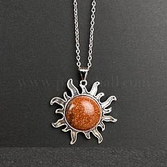 Synthetic Goldstone Sun Pendant Alloy Chain Vintage Necklaces, Platinum, 19.69 inch(50cm)
