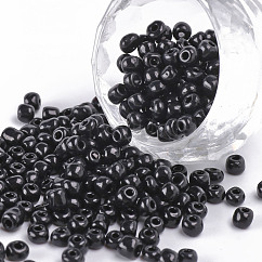 ガラスシードビーズ  不透明な色の種  DIYジュエリー作成用の小さなクラフトビーズ  ラウンド  ブラック  6/0  4mm  穴：1.5mm  約4500個/ポンド