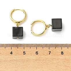 天然縞瑪瑙（染色・加熱）フープピアス  キューブ  真鍮と304ステンレス鋼のイヤリング金具付き  ゴールドカラー  26x8~9mm&nbsp;EJEW-JE07035