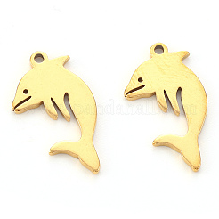 PVD真空メッキ304ステンレスペンダント  レーザー切断  イルカ  18KGP本金メッキ  18x10x1mm  穴：1.2mm&nbsp;LS-STAS-N092-25G