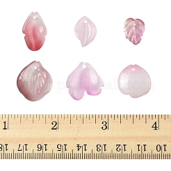 120個6スタイル秋テーマツートン透明ガラスチャーム  花弁  パールピンク  13.5~20x10.5~19.5x3.5~6mm  穴：1~1.6mm  20個/スタイル&nbsp;GLAA-FS0002-23