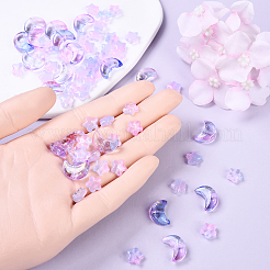 70個の透明なガラスビーズ  スター/ムーン  ライラック  8~9x8.5~14x4~6mm  穴：1~1.2mm&nbsp;GLAA-YW0004-08