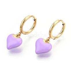 Ion Plating(IP) Enamel Heart Dangle Hoop Earrings&nbsp;EJEW-T018-01C