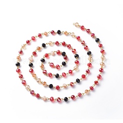 Handmade Electroplate Glass Faceted Rondelle Beaded Chains&nbsp;AJEW-JB01137-04