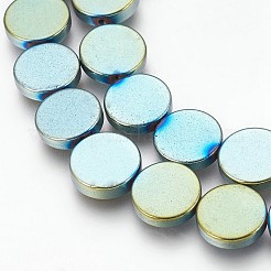 電気メッキ磁気無し合成ヘマタイトビーズ連売り  研磨  フラットラウンド  メッキグリーン  10x2mm  穴：0.8mm  約41個/連  15.94インチ（40.5cm）&nbsp;G-P392-S02